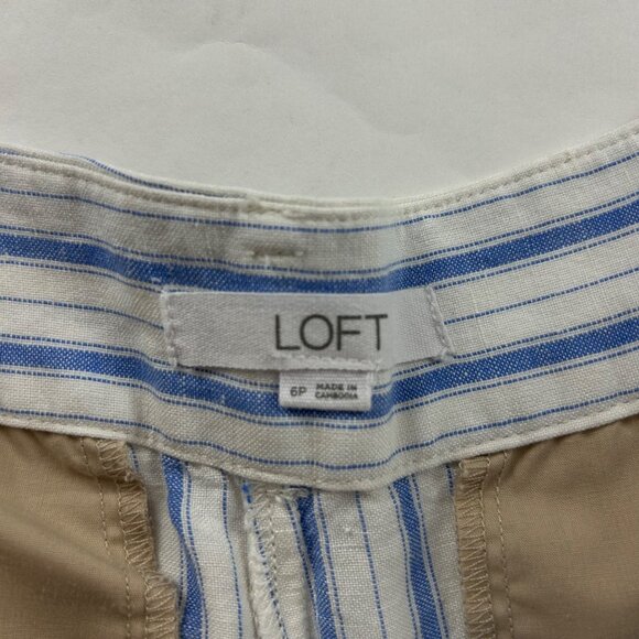 PETITE Loft Blue Striped Linen Blend Wide Leg Summer Trouser 6P - Picture 5 of 8
